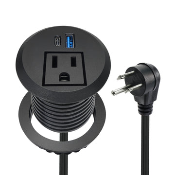 20W USB-C Fast Charge Recessed Power Grommet, 2 inch Flush Mount Desk Outlet with 6.5 FT Extension Cord, Space-Saving Countertop Power Strip for Home Office School Hotel